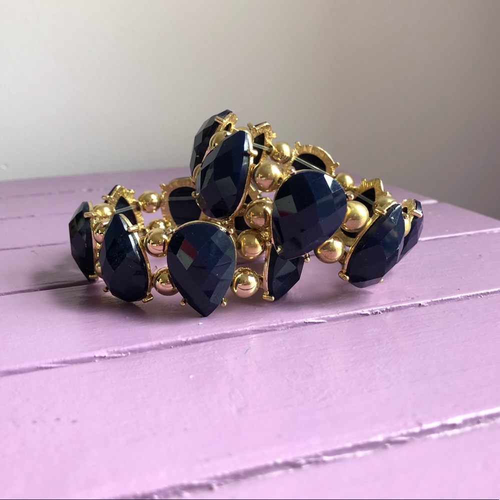 Two Navy Pear Shaped Bead Statement Bracelets! - image 1